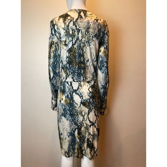 NWT Kenneth Cole Womens Snake Print Sheath Dress V Neck Long Sleeve Multicolor M - Picture 4 of 10